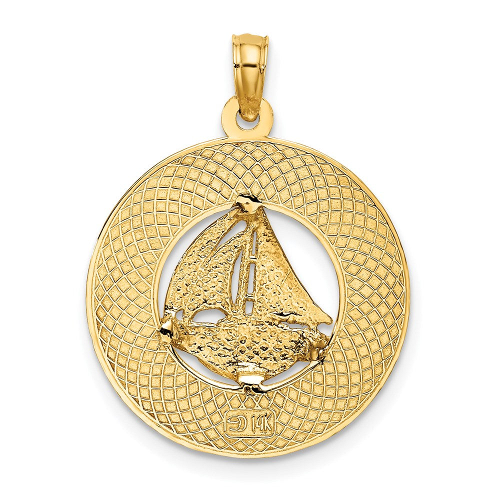 14K Gelbgold SANIBEL-Charm mit Segelboot-Kreis