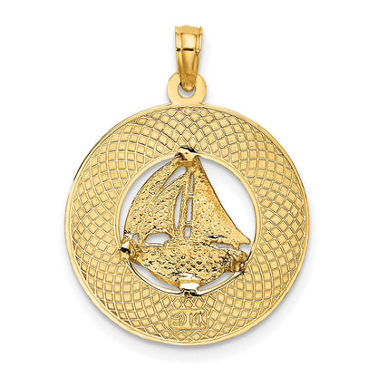 14K Gelbgold SANIBEL-Charm mit Segelboot-Kreis