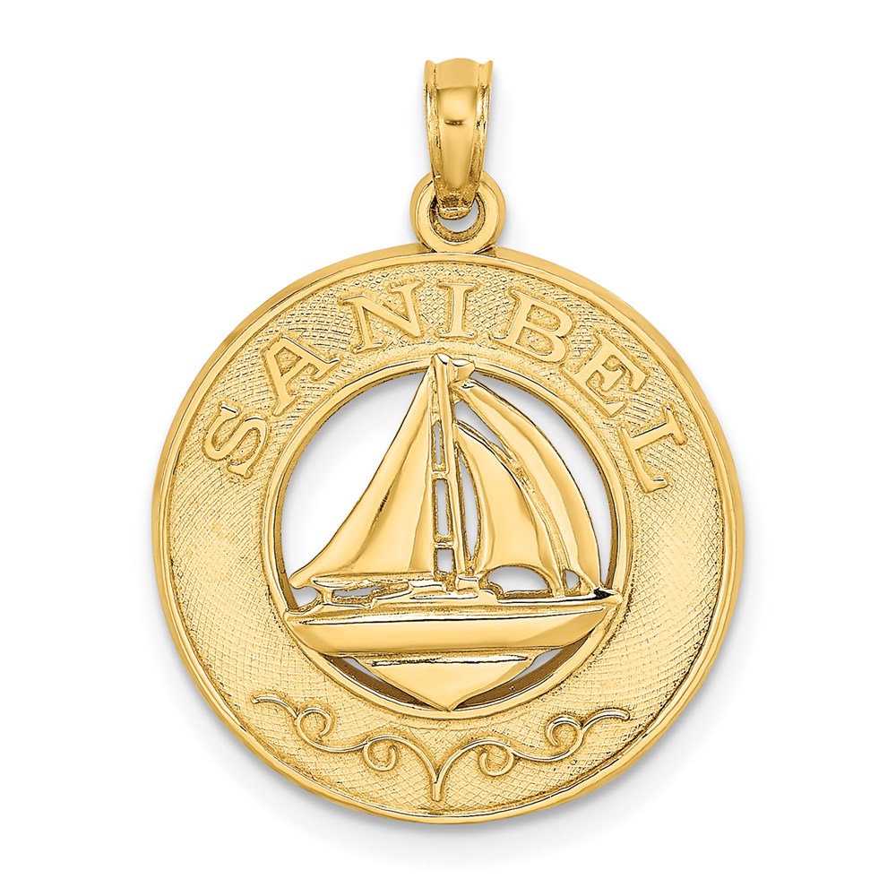 14K Gelbgold SANIBEL-Charm mit Segelboot-Kreis