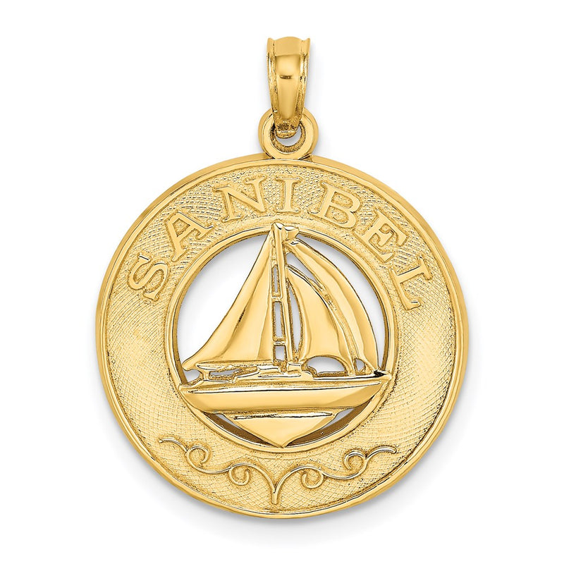 14K Gelbgold SANIBEL-Charm mit Segelboot-Kreis