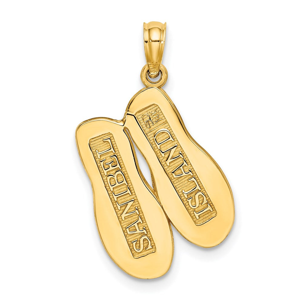 14 Karat Gelbgold 3D-Charm „Großer SANIBEL ISLAND Doppel-Flip-Flop“