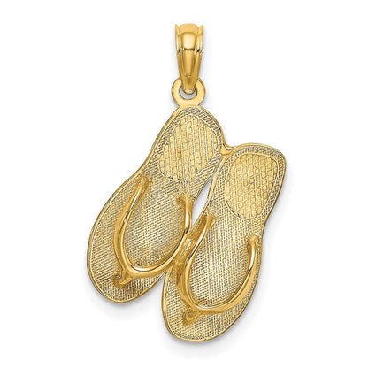 14 Karat Gelbgold 3D-Charm „Großer SANIBEL ISLAND Doppel-Flip-Flop“