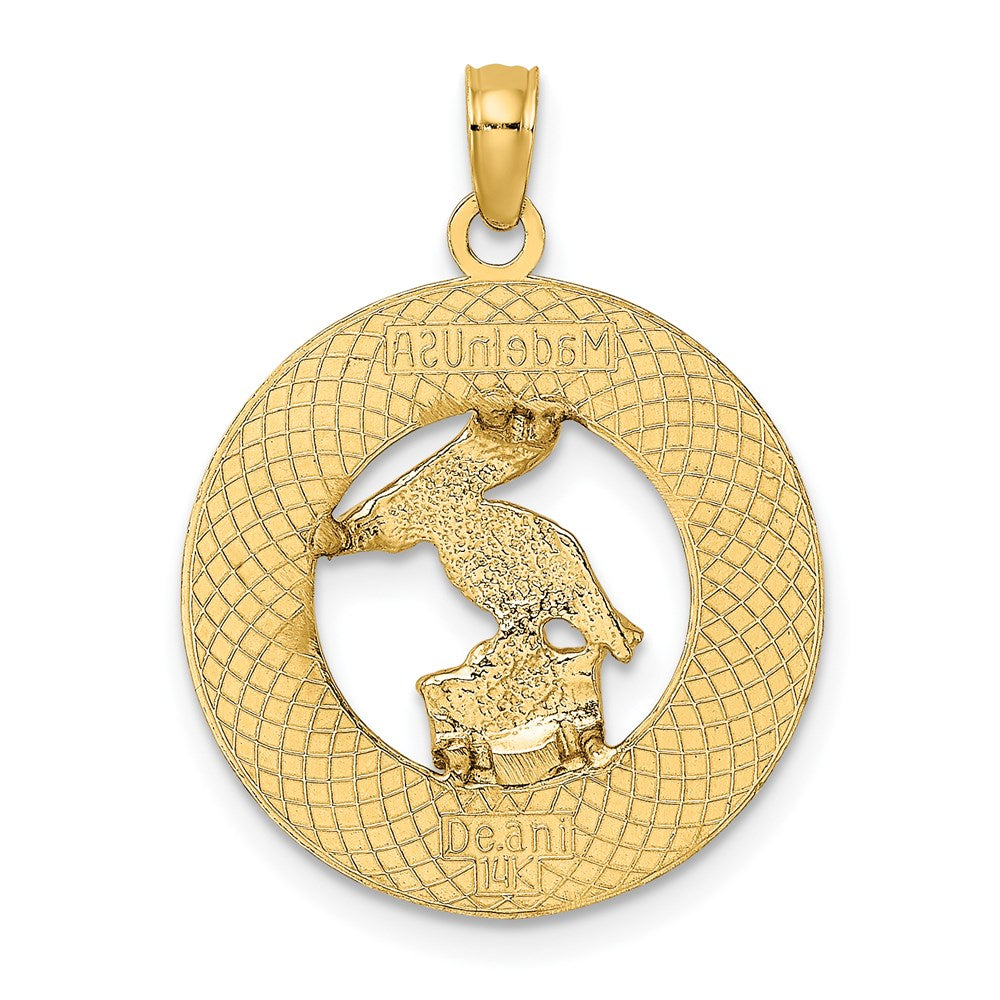 14 Karat Gelbgold Charm „LAUDERDALE-BY-THE-SEA FL“ mit Pelikan