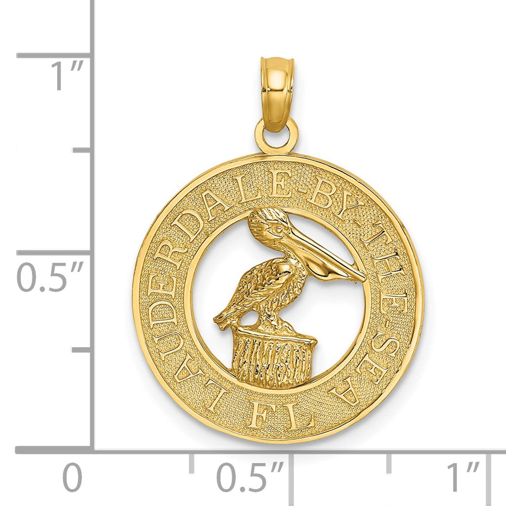 14 Karat Gelbgold Charm „LAUDERDALE-BY-THE-SEA FL“ mit Pelikan
