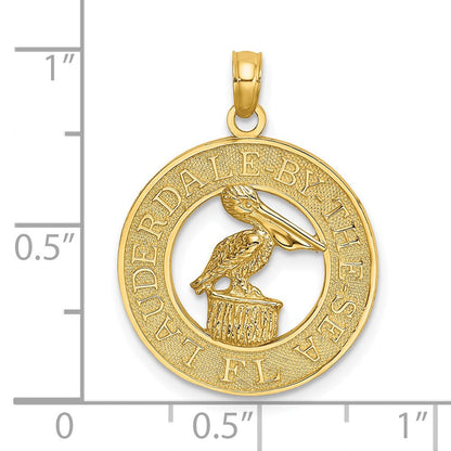 14 Karat Gelbgold Charm „LAUDERDALE-BY-THE-SEA FL“ mit Pelikan