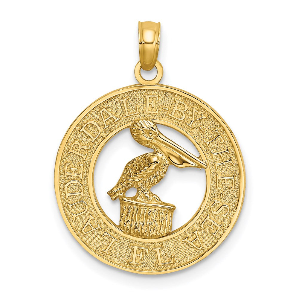 14 Karat Gelbgold Charm „LAUDERDALE-BY-THE-SEA FL“ mit Pelikan