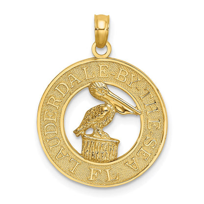 14 Karat Gelbgold Charm „LAUDERDALE-BY-THE-SEA FL“ mit Pelikan