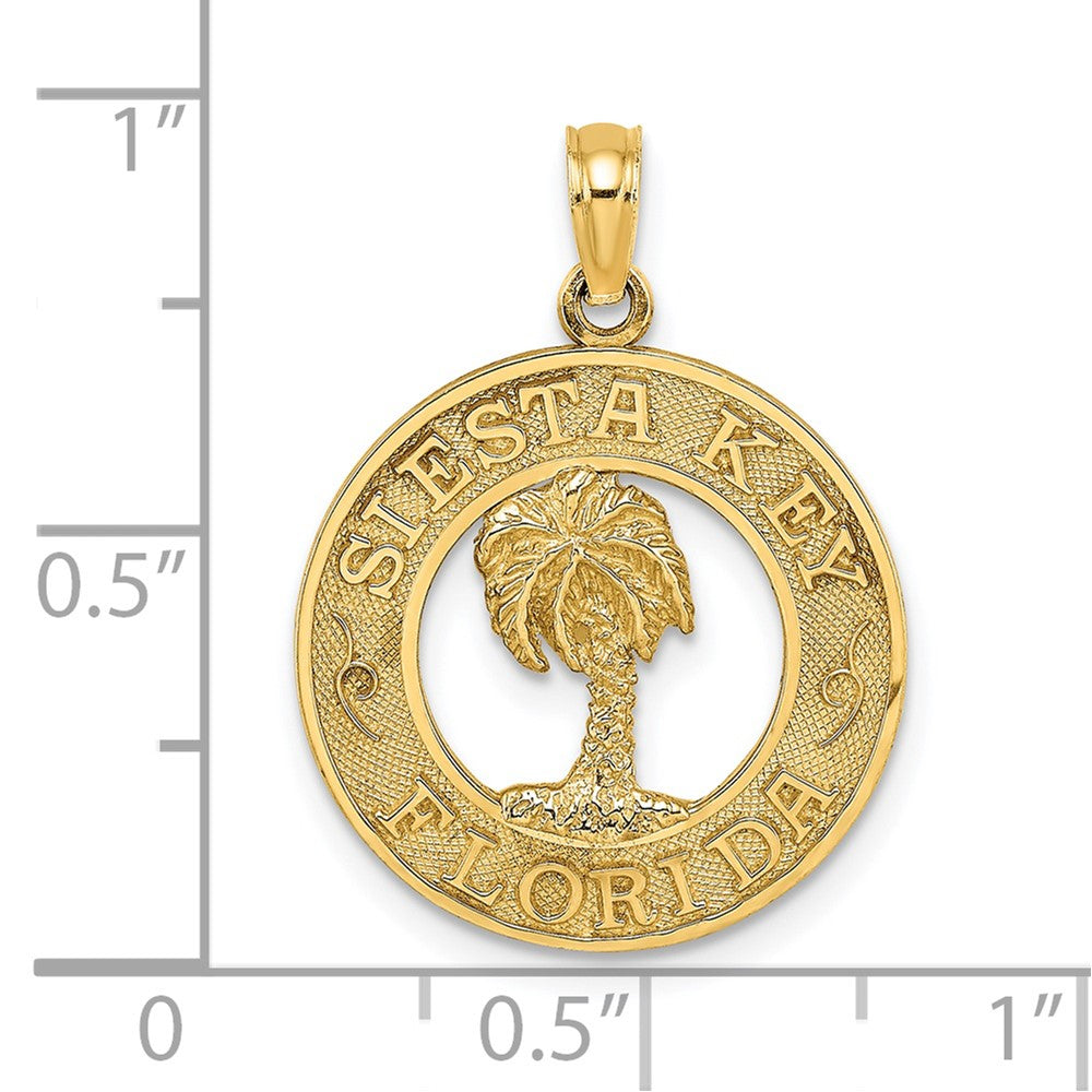 14K Gelbgold Anhänger „SIESTA KEY FLORIDA“ mit Palme im Kreis-Charm