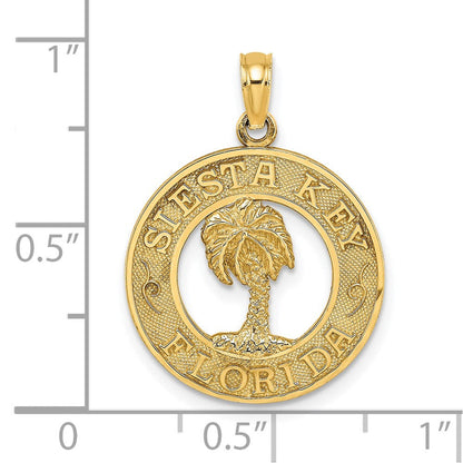14K Gelbgold Anhänger „SIESTA KEY FLORIDA“ mit Palme im Kreis-Charm