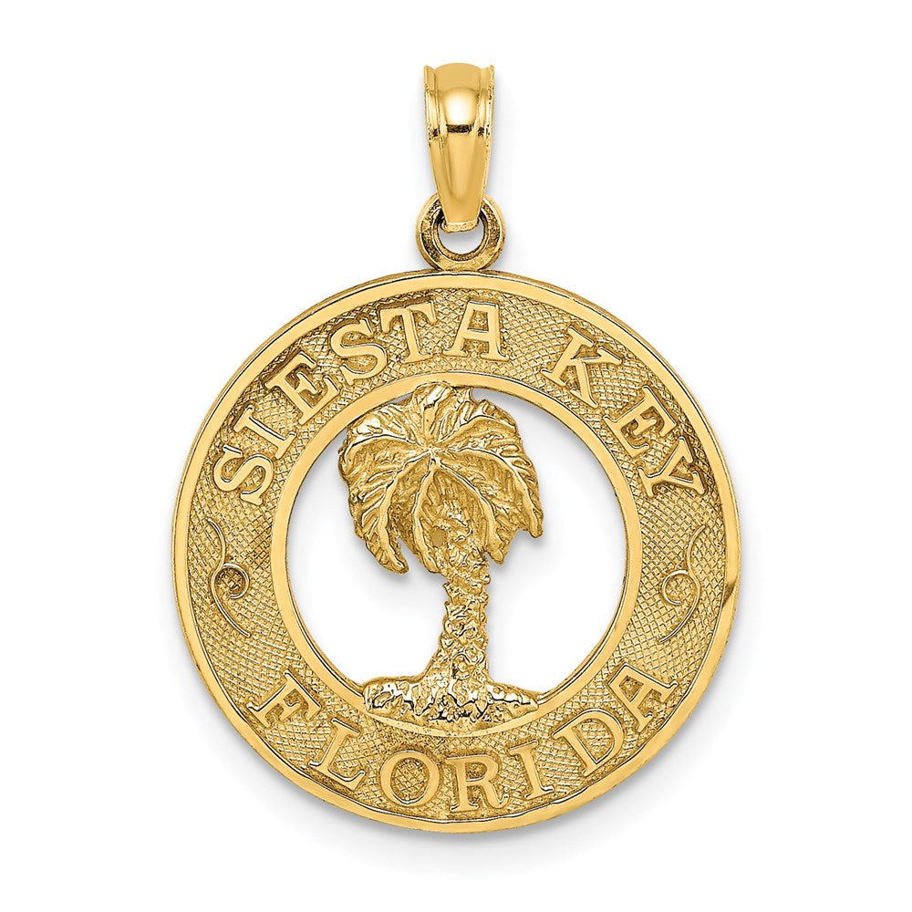 14K Gelbgold Anhänger „SIESTA KEY FLORIDA“ mit Palme im Kreis-Charm