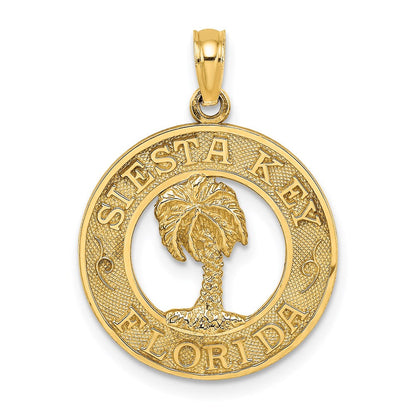14K Gelbgold Anhänger „SIESTA KEY FLORIDA“ mit Palme im Kreis-Charm