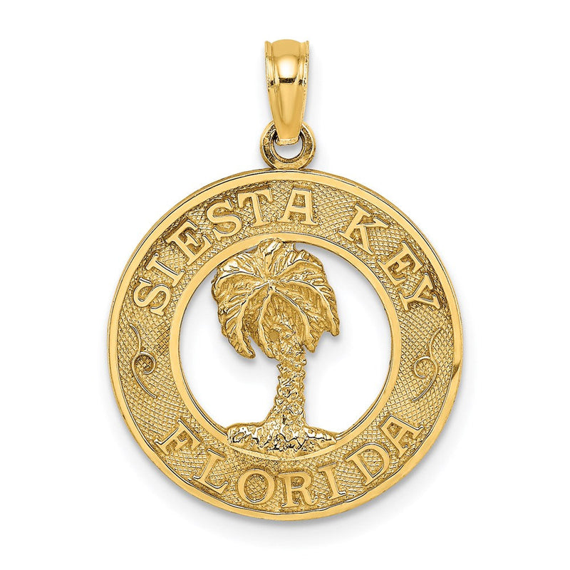 14K Gelbgold Anhänger „SIESTA KEY FLORIDA“ mit Palme im Kreis-Charm