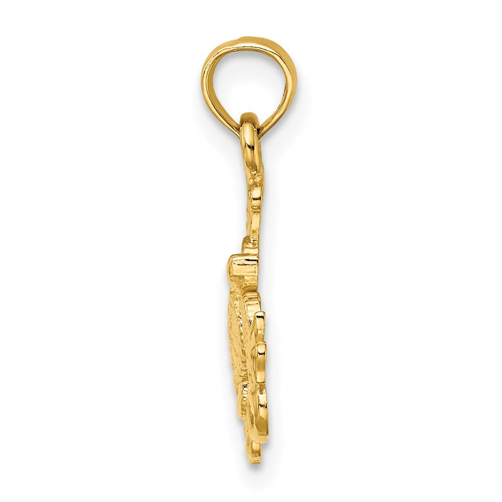 14K Gelbgold Strukturiert Mini Meer Schildkröte und Kelp Charm