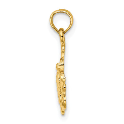 14K Gelbgold Strukturiert Mini Meer Schildkröte und Kelp Charm