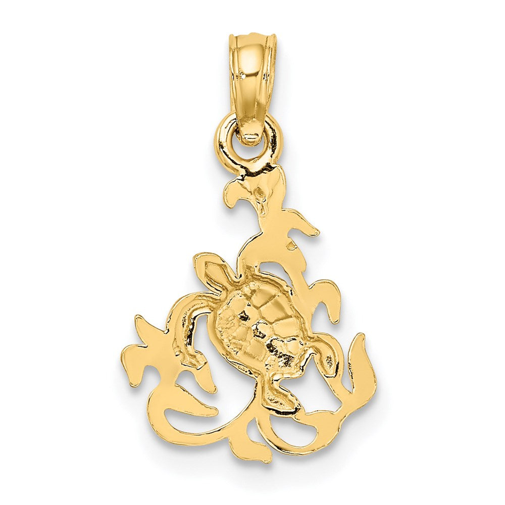 14K Gelbgold Strukturiert Mini Meer Schildkröte und Kelp Charm