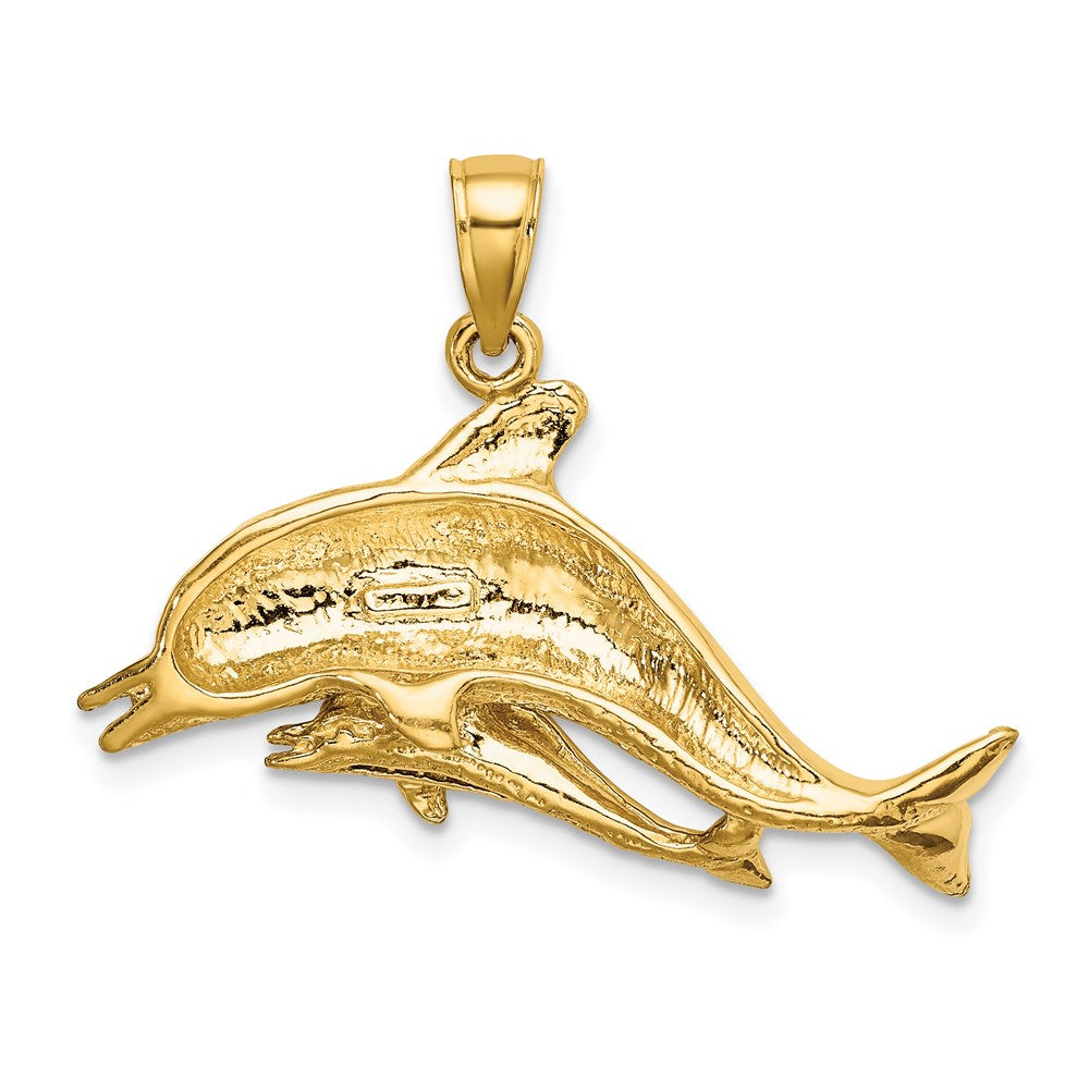 14K Gelbgold 2-D Zwei schwimmende Delfine Charm