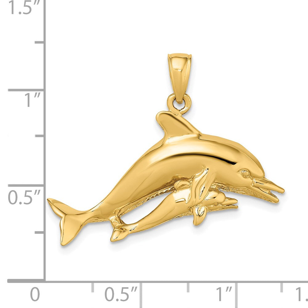 14K Gelbgold 2-D Zwei schwimmende Delfine Charm