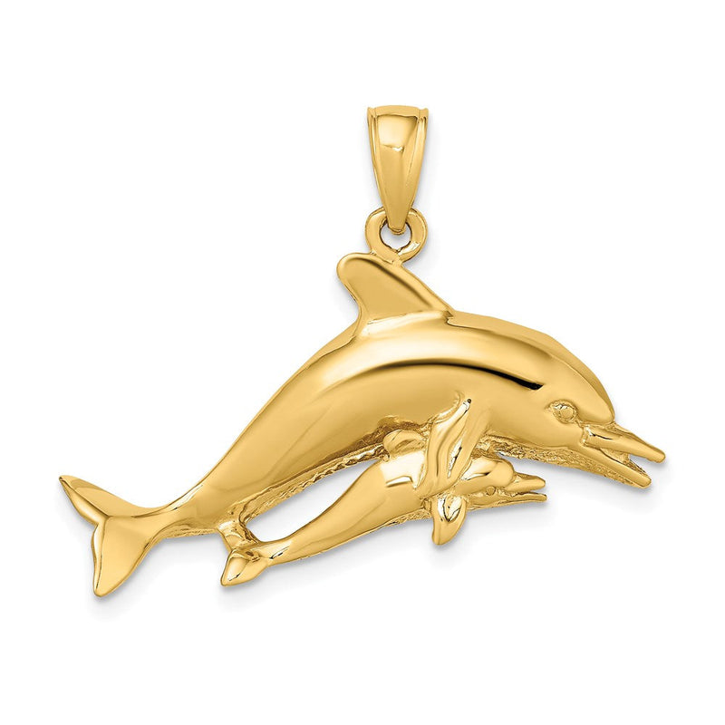 14K Gelbgold 2-D Zwei schwimmende Delfine Charm