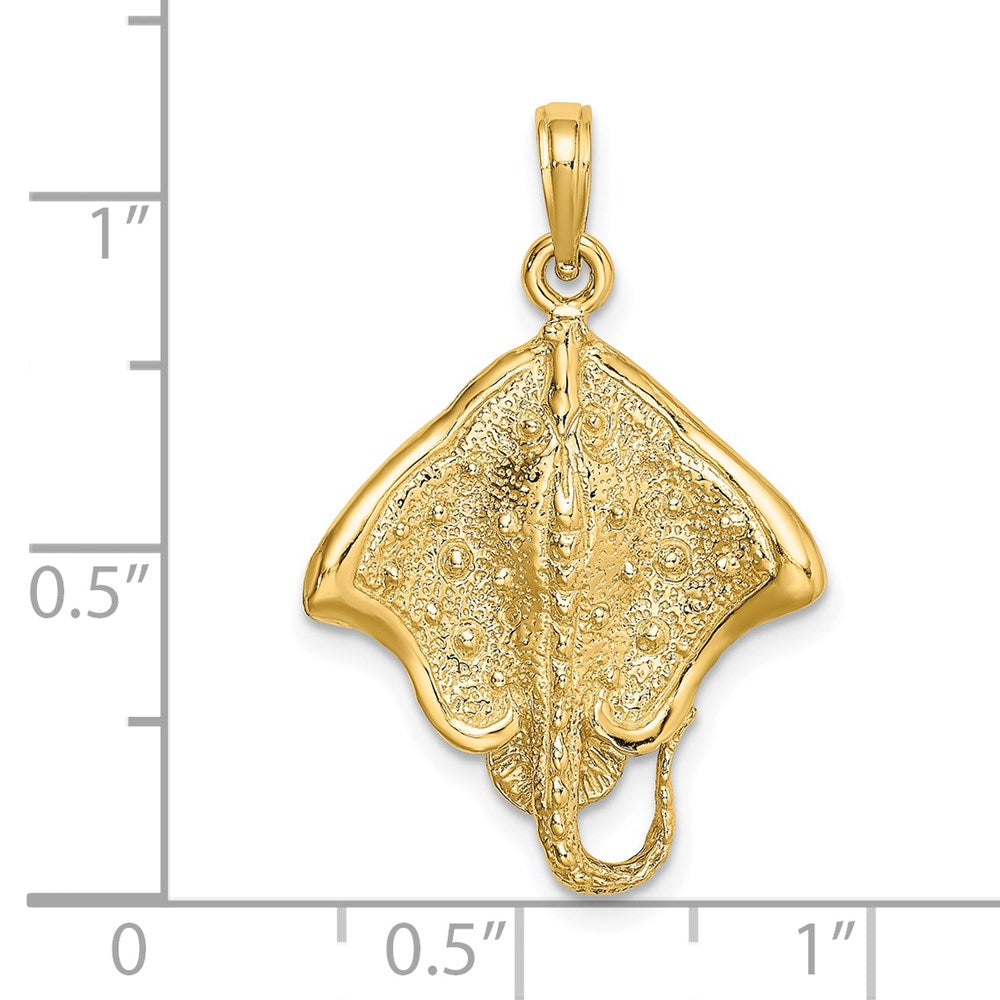 14K Gelbgold Charm Rochen strukturiert mit polierter Kante