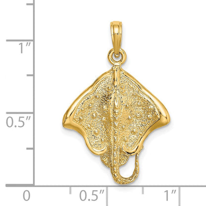 14K Gelbgold Charm Rochen strukturiert mit polierter Kante