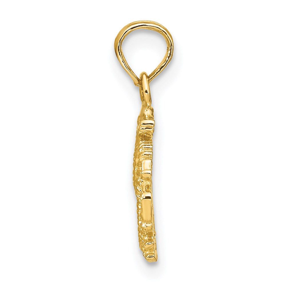 14K Gelbgold Strukturiert Mini Seepferdchen und Coral Charm