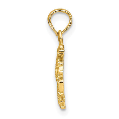 14K Gelbgold Strukturiert Mini Seepferdchen und Coral Charm