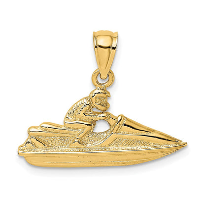 14K Gelbgold Charm „Jet-Ski“ mit strukturierter Oberfläche, 2-D-Design