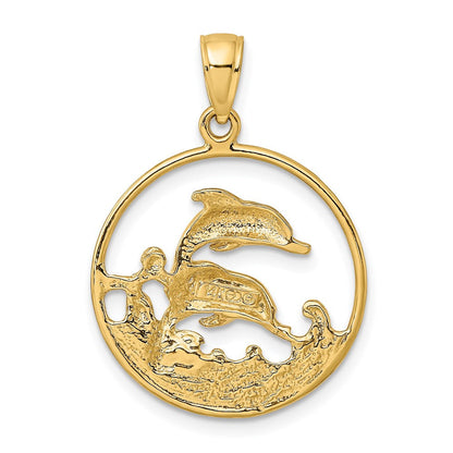 585 Gelbgold Charm mit zwei Delfinen im Kreis