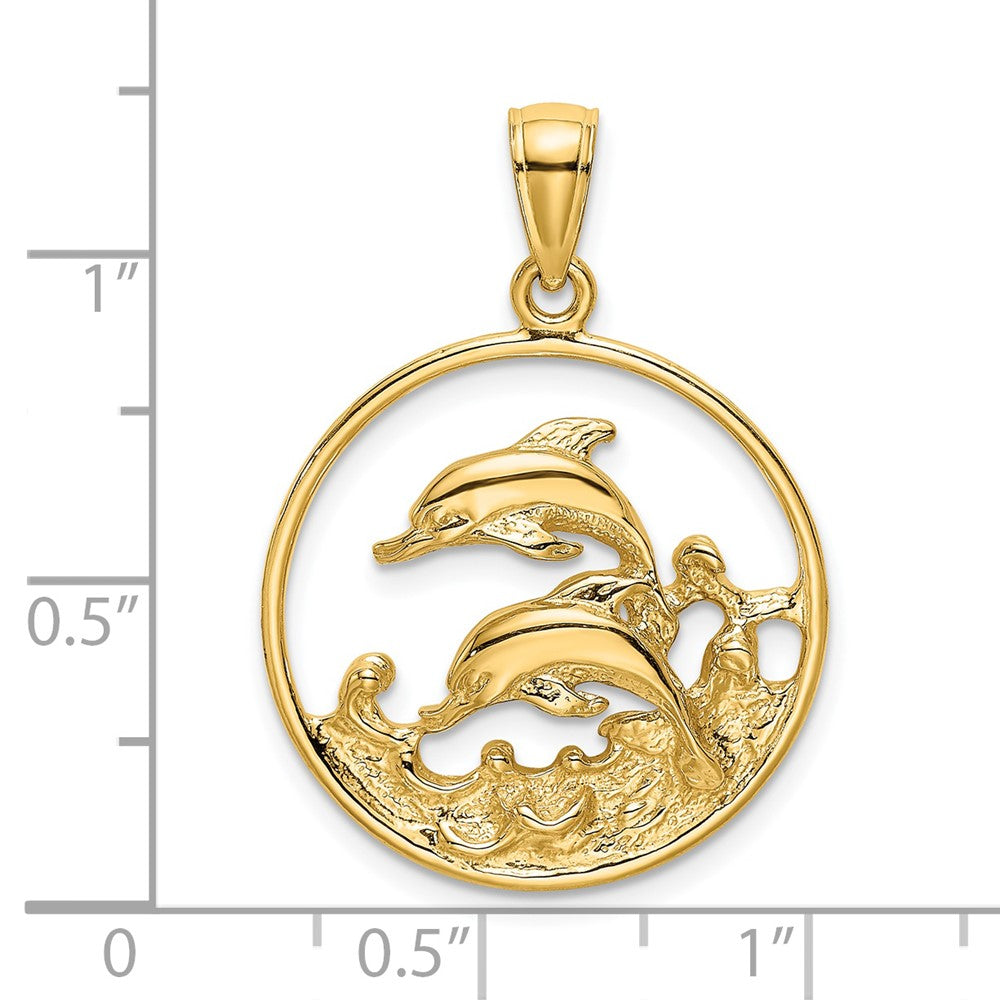 585 Gelbgold Charm mit zwei Delfinen im Kreis