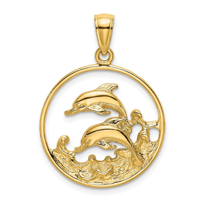 585 Gelbgold Charm mit zwei Delfinen im Kreis