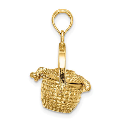14K Gelbgold 3-D Nantucket-Korb-Charm mit beweglichem Deckel