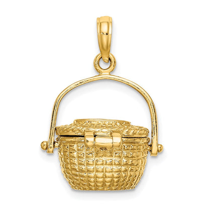 14K Gelbgold 3-D Nantucket-Korb-Charm mit beweglichem Deckel