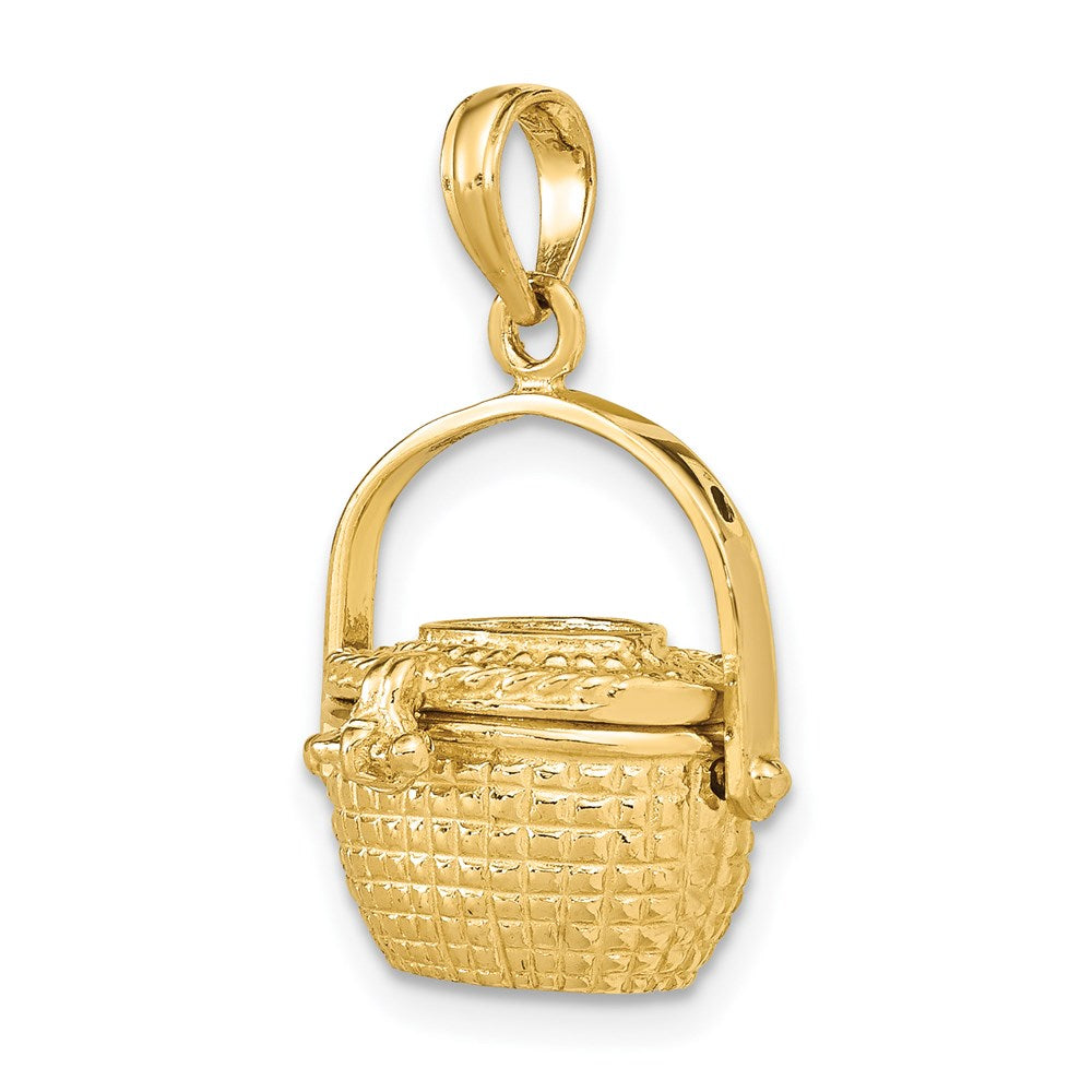 14K Gelbgold 3-D Nantucket-Korb-Charm mit beweglichem Deckel