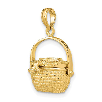 14K Gelbgold 3-D Nantucket-Korb-Charm mit beweglichem Deckel