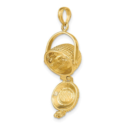 14K Gelbgold 3-D Nantucket-Korb-Charm mit beweglichem Deckel