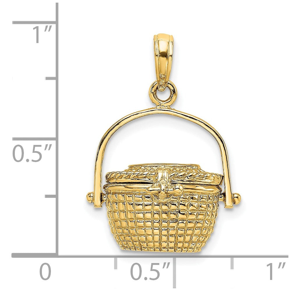 14K Gelbgold 3-D Nantucket-Korb-Charm mit beweglichem Deckel