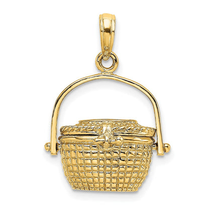 14K Gelbgold 3-D Nantucket-Korb-Charm mit beweglichem Deckel