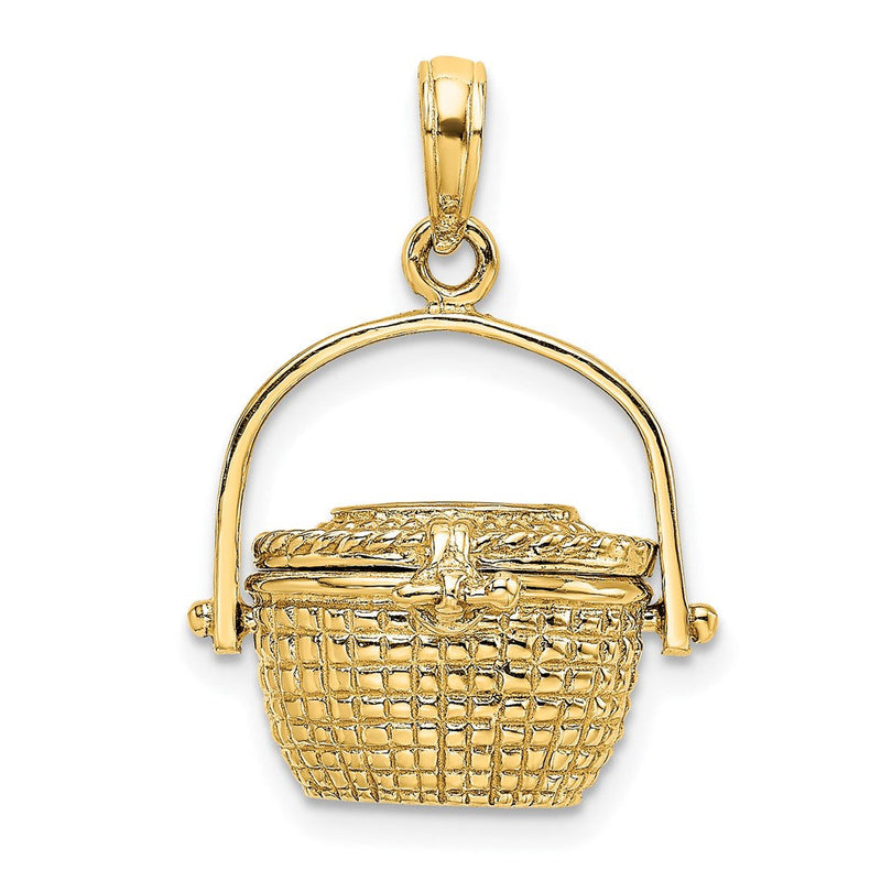 14K Gelbgold 3-D Nantucket-Korb-Charm mit beweglichem Deckel
