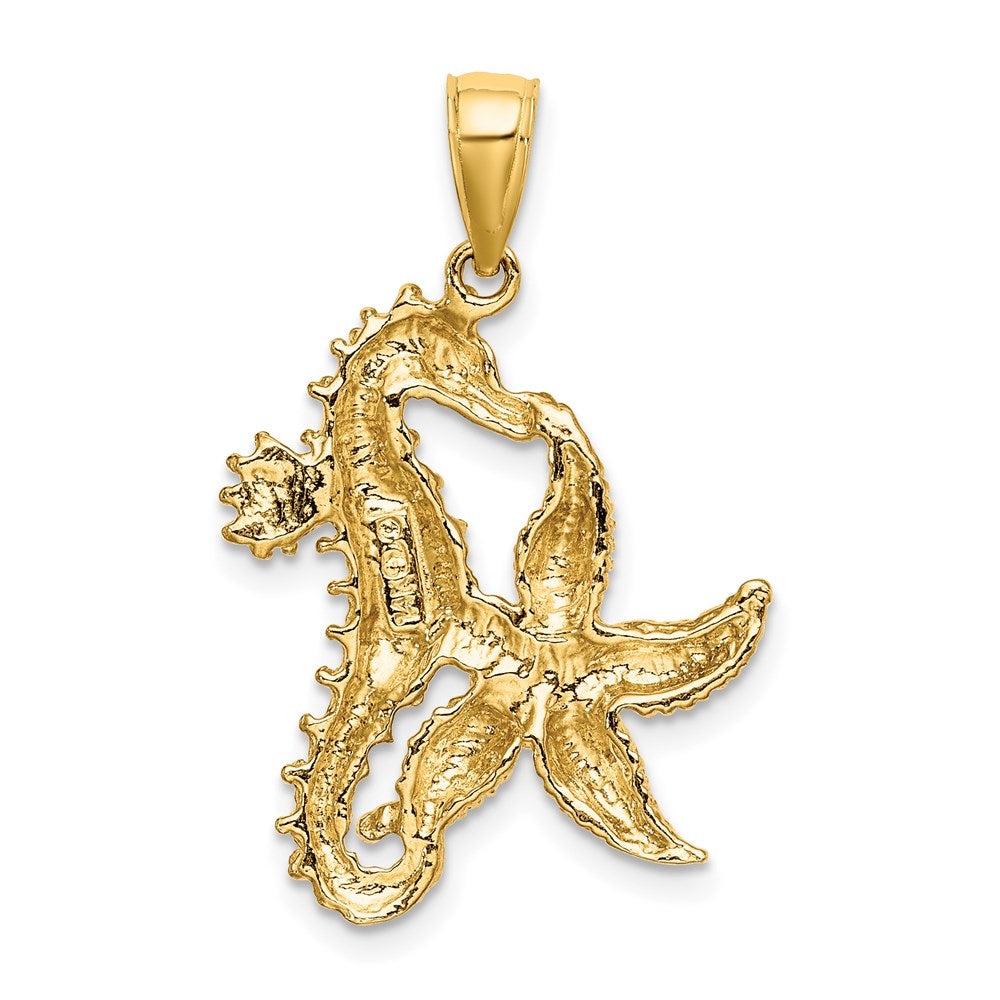 14 Karat Gelbgold Seestern- und Seepferdchen-Charm