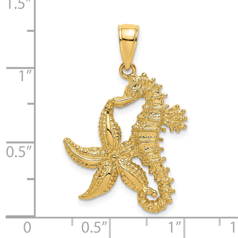 14 Karat Gelbgold Seestern- und Seepferdchen-Charm