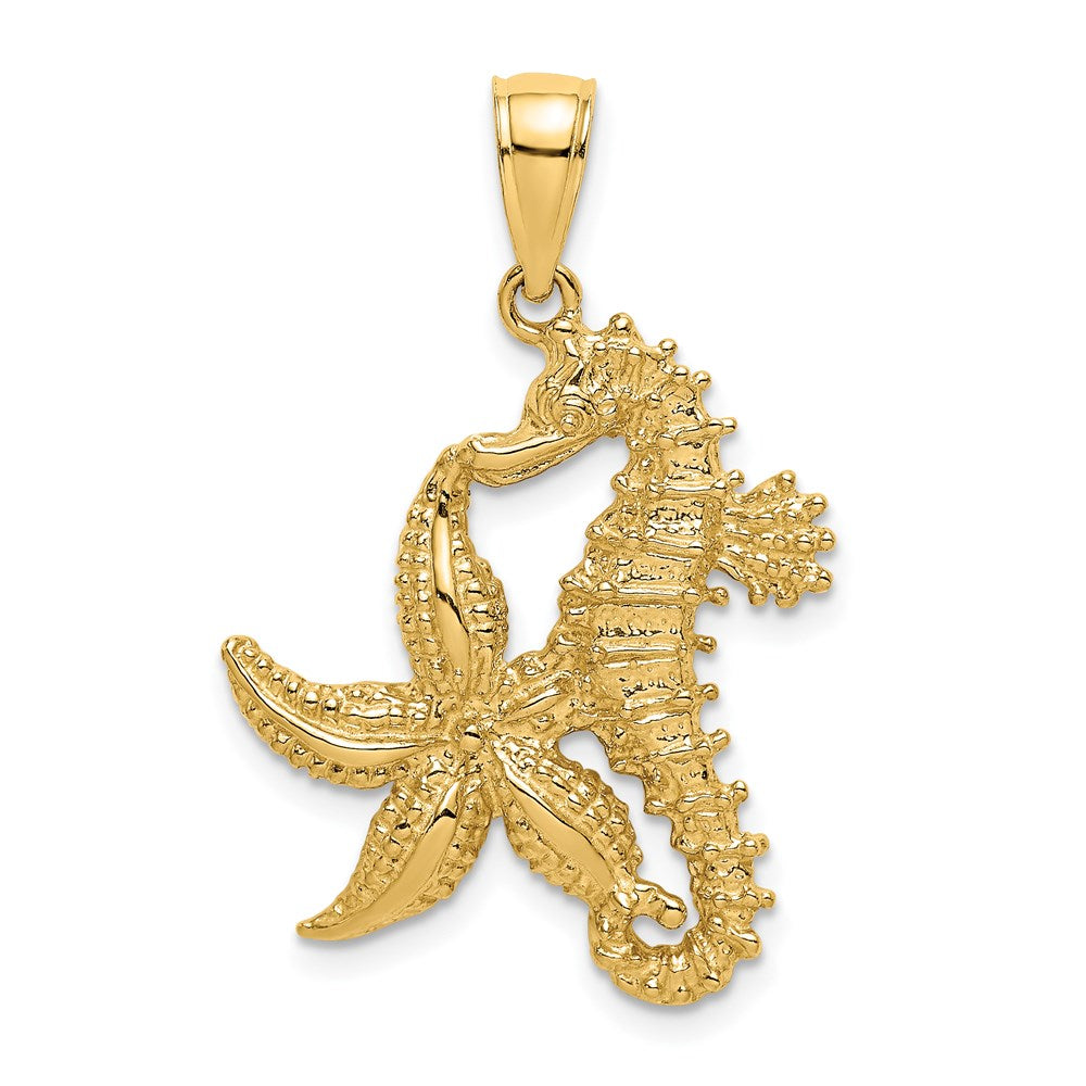 14 Karat Gelbgold Seestern- und Seepferdchen-Charm