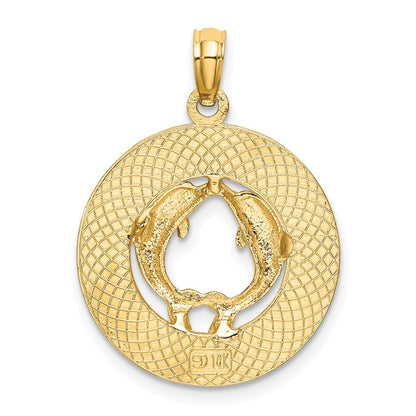 14K Gelbgold Turks- und Caicos-Charm mit Delfinen im Kreis