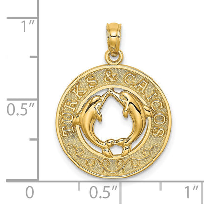 14K Gelbgold Turks- und Caicos-Charm mit Delfinen im Kreis