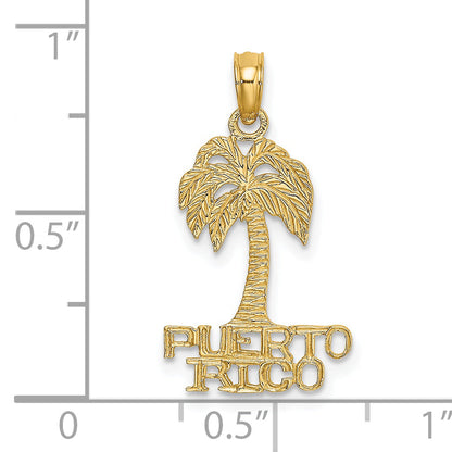 14K Gelbgold Flach Puerto Rico Under Palme Baum Charm
