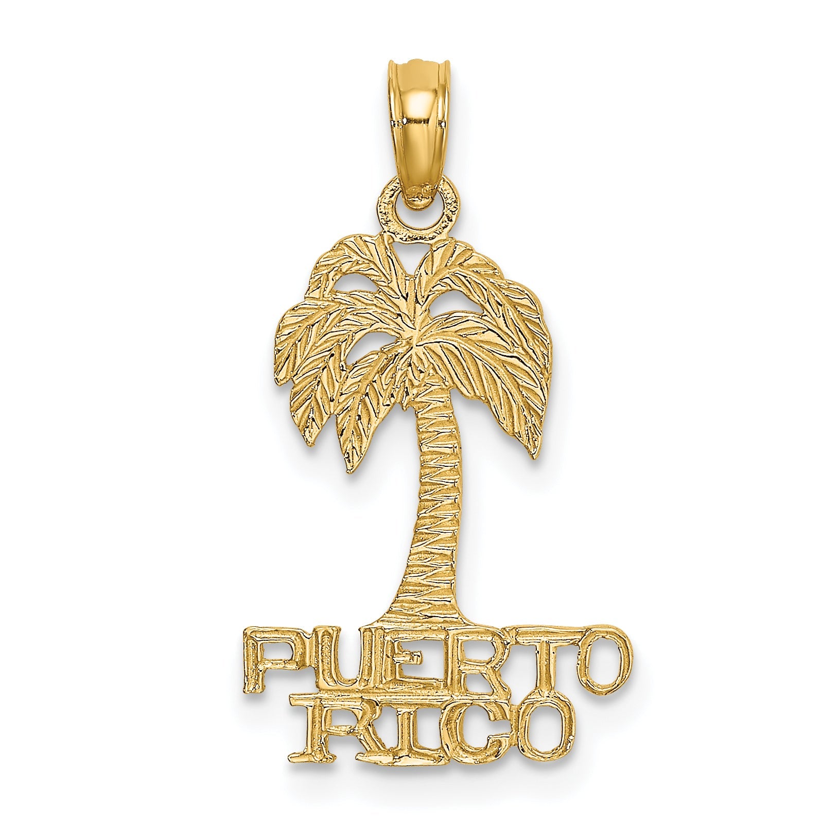 14K Gelbgold Flach Puerto Rico Under Palme Baum Charm