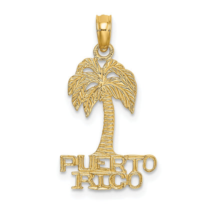 14K Gelbgold Flach Puerto Rico Under Palme Baum Charm