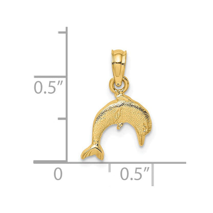14K Gelbgold Strukturiert Mini Delfin Springend Charm
