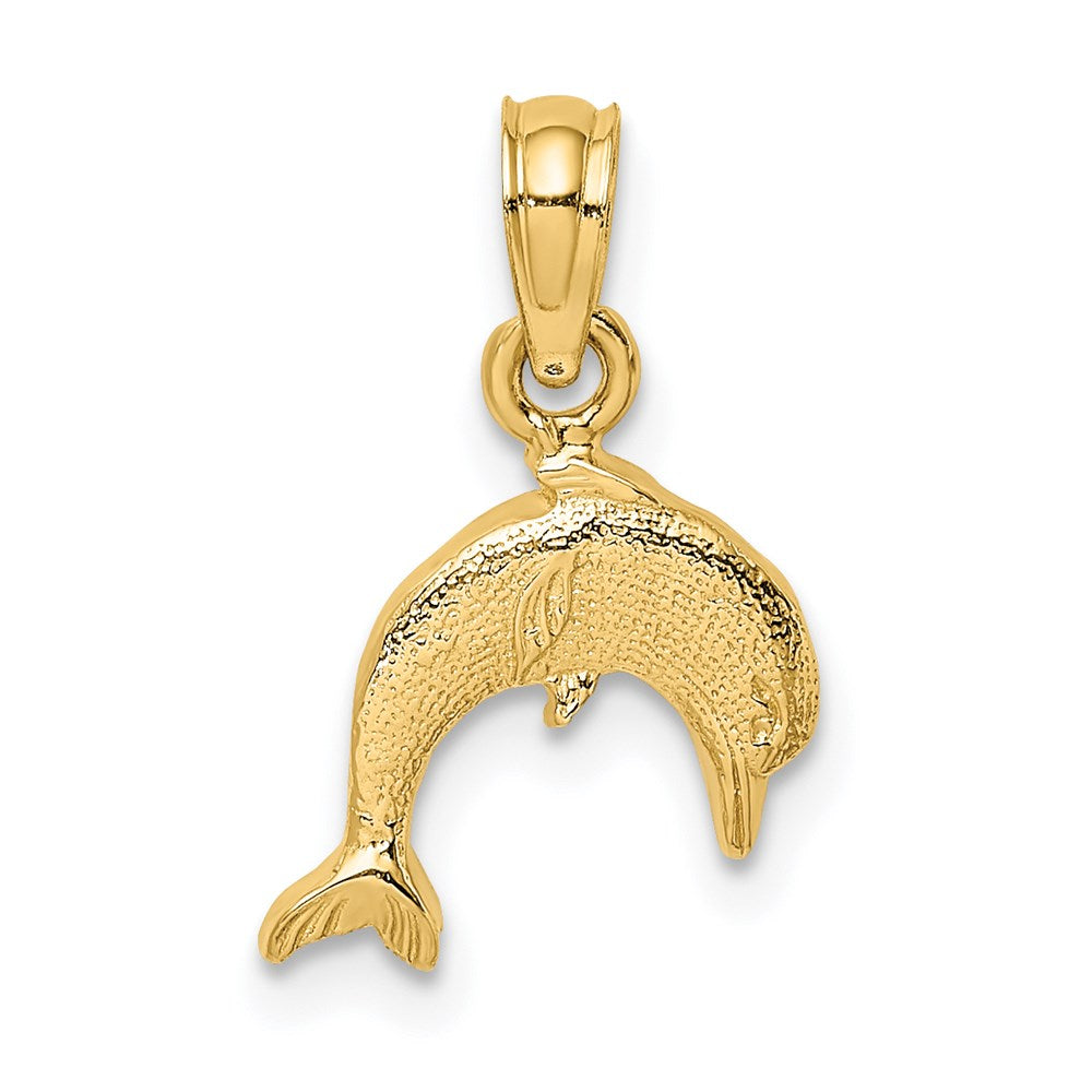 14K Gelbgold Strukturiert Mini Delfin Springend Charm