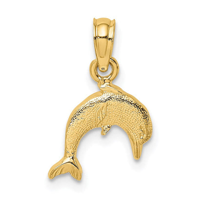 14K Gelbgold Strukturiert Mini Delfin Springend Charm