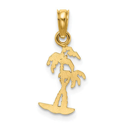 14K Gelbgold Texture Mini Doppelt Palme Trees Charm